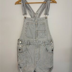 Free People Railroad Stripe Denim Overalls, size XS